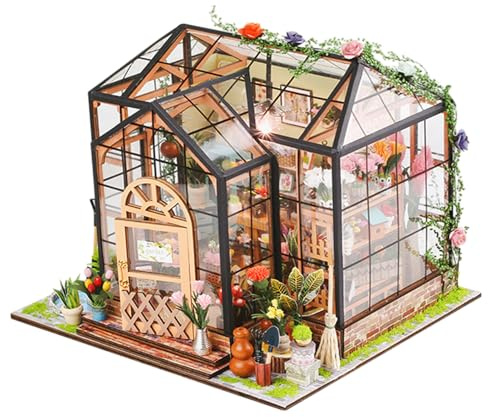 Kit Costruzione Mini Casa - Kit Costruzione Casa Completo di Mobili e Colla con Attrezzi - Modellino Creativo Fai da Te in Legno Serra per Adulti | Decorazione per Natale Compleanno
