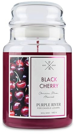 Purple River Candle Duftkerze, handgegossen, Sojawachs, 623g, Brenndauer 140h, Aromakerze, Glas, 2 Baumwolldochte