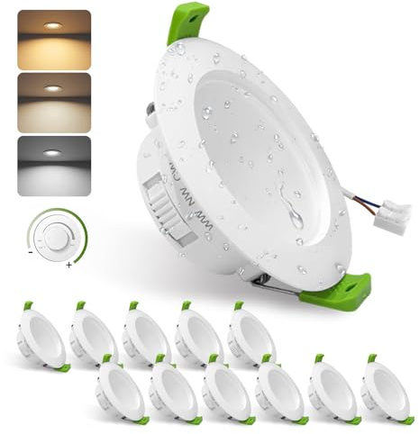 GY TÜV Rheinland zertifiziert LED Einbaustrahler 4.5W 230V Dimmbar, 708 Lumen IP44 Einbauleuchten Für Badezimmer Küche, 3CCT 3000K/4000K/6500K Einbauspots, 12er Set
