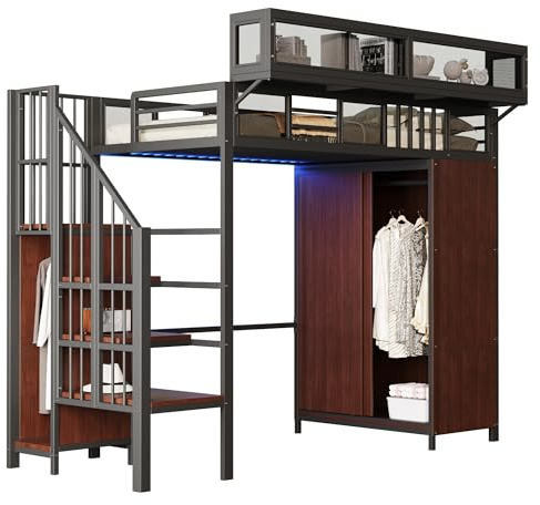 DHWDS Hochbett 140x200 cm Weiß mit Schreibtisch, Schrank & Stauraum | All-in-One Metallbett für Jugendzimmer & Erwachsene | Platzsparend für kleine Wohnungen und Gästezimmer