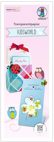 Ursus 5017 00 01 - Transparentpapier Kidsworld, 100 Blatt, ca. 27 x 10 cm, 115 g/m², 44 Motive sortiert, einseitig bedruckt, Bastelpapier für Fensterbilder, Laternen & Deko