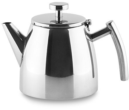 Café Stal Belmont Double Wall Tea Pot 3 Cups / 350ml / 12oz - Insulated 18/10 Stainless Steel Mirror Finish Tea Pot with Cool Touch Handles & Hinged Lid