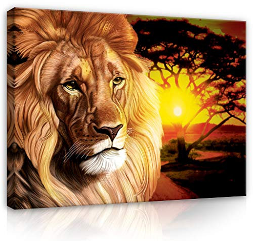 Forwall - Leinwand Bilder - Löwe Afrika Safari Tiere - 100x75 cm Leinwandbilder - Bild auf leinwand - Wandbild XXL groß Wandbilder für Wohnzimmer Schlafzimmer Wohnzimmerbilder Modern