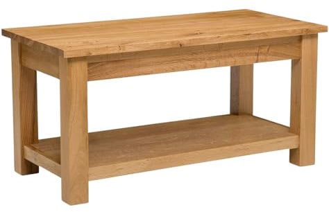 Hallowood Furniture Waverly Oak Large Coffee Table with Lower Storage Shelf, Solid Wooden Centre Table, Light Oak Furniture Piece Ideal for Living Rooms & Lounge Spaces