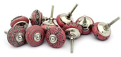 Knobsworld 20 Vinatge Look Mixed Round Flower Shape Ceramic Pottery Door knobs Cabinet Handle Cupboard Pulls Drawer Puller knob (Pink)