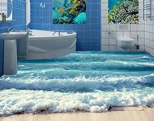 Yosot Benutzerdefinierte 3D Boden Ozean Wellen Tapete 3D Boden Badezimmer Selbstklebende Wasserdichte Tapete Pvc Bodenbelag Klebstoff-300Cmx210Cm