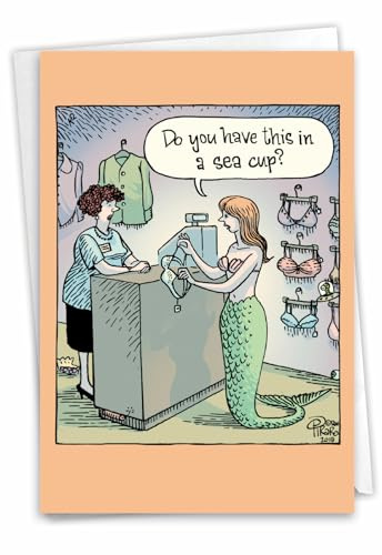 NobleWorks - 1 lustige Cartoon-Geburtstagskarte – Comic-Humor, Happy Birthdays Celebration Karte – Meerjungfrau BH C6951BDG