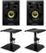 Hercules DJMonitor 32 Tischstativ Set (kompaktes Aktiv-Lautsprecher Paar mit 15W pro Satellit, 3-Tieftöner & dualem Bass-Schacht im praktischen Set inkl. 2 Tischstativen für Studiomonitore) Schwarz