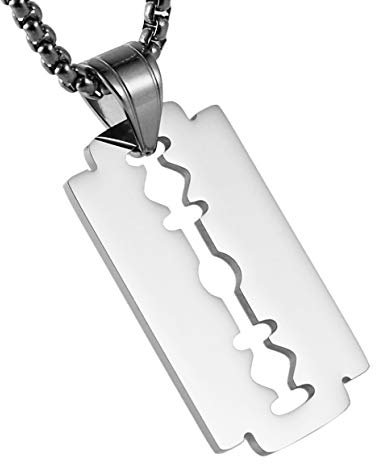 HZMAN Razor Blade Model Dog Tag Anhänger für Männer Edelstahl Hip Hop Rock Halskette Schmuck Geschenk (Silber)
