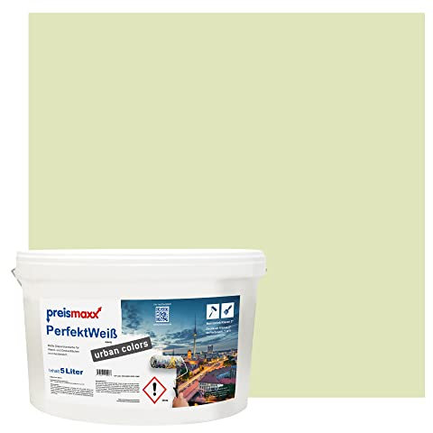 Preismaxx Perfektweiß urban colors, bunte Wandfarbe, grün, apfelgrün, apple green 5L, Innenfarbe, hohe Deckkraft Klasse 2, matt