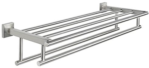 Alise GZ8070-LS Toallero, Soporte y Estante de Toallas con Barra Doble para baño y Lavabo, Colgador de Acero Inoxidable Sus 304, 71 cm, Montaje en Pared, Almacenamiento, Acabado en níquel Cepillado