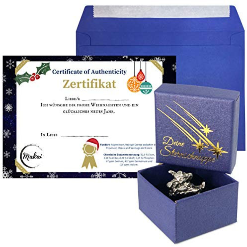 Makai echter Meteorit Sternschnuppe mit Echtheits-Zertifikat und individueller Widmung zum selber beschriften & Geschenkbox (mit Weihnachtskarte)