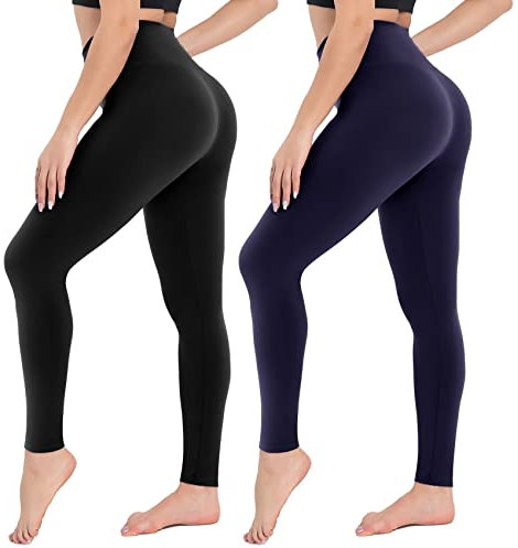 CAMPSNAIL 2er Pack Leggings Damen Schwarz High Waist Sport Leggins Blickdicht Sporthose für Gym Yoga(Schwarz& Dunkelblau,L-XL)