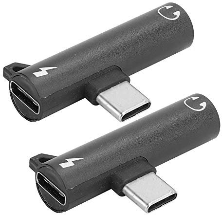 JULYKAI USB-C Hembra a Macho Jack de Audio de 3,5 mm Adaptador de Cable de Auriculares Conector Tipo-c Carga simultánea 2 Piezas Convertidores para Xiaomi, etc. para(Black)