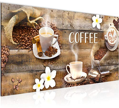 Runa Art Cuadro Decorativo COCINA DE CAFEA CAFEA 1 Parte Moderno Cuadro Lienzo no Tejido para Sala Batería de cocina marrón 027112a