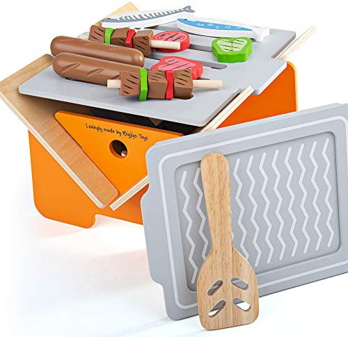 Bigjigs Toys, BBQ Grill Play Food Set, Wooden Toys, Wooden Food, Play Food BBQ Utensils, Role Play, Play Kitchen, Toddler Toys, Montessori Toys, Toy BBQ
