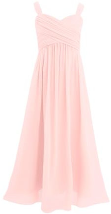 Freebily Vestito da Cerimonia Bambina Elegante in Chiffon Vestito da Principessa in Tulle Abito da Sposa Matrimonio Promenade Nuziale Damigella d'Onore Festa di Compleanno Rosa 12 Anni