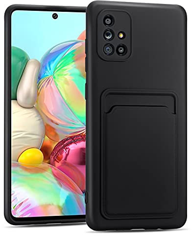 CoolGadget Card Case für Samsung Galaxy A51, TPU Schutzhülle mit Kartenfach und erhöhtem Kantenschutz, Schwarz