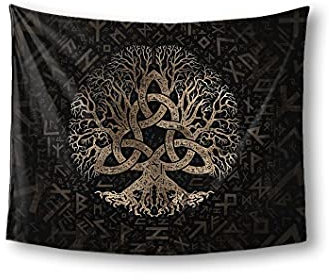 JJLLAZAD Wikinger Yggdrasil Wandteppich Odin Rune Keltischer Knoten Wandkunst, Geeignet Für Herrenschlafzimmerdekoration,Celtic Rune,60x40 Inch