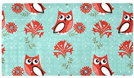 Rutschfester Badteppich mit niedlichen Eulen, Blumen, Badematte, saugfähig, für Badezimmer, 40,6 x 71,1 cm