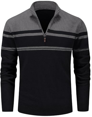 MAGCOMSEN Pullover Herren Pulli Sweater 1/4 Zip Strickpullover Winter Pulli | Stehkragen, Baumwolle Casual Color Block Design, Angenehm und Warm, Strickware Für Herbst Winter Alltag Büro und Freizeit