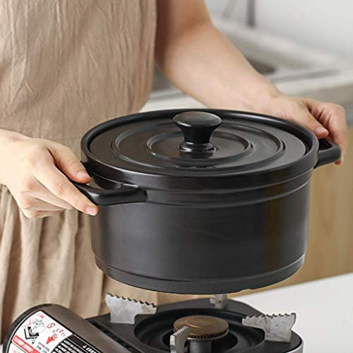 FZYE Cazuela de cerámica con asa, gres Redondo, Olla Grande, Cacerola, Cacerola Antiadherente, Cacerola para estofado, Olla de Barro, Horno holandés para estofado Azul 3l (Color: Negro,