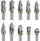 Hakkin 10PCS Double Cut Carbide Burr Set 1/8” Shank Drill Bits Tungsten Carbide Rotary Burr Set for Woodworking, Drilling, Metal Carving, Engraving, Polishing Compatible with Dremel Rotary Tool
