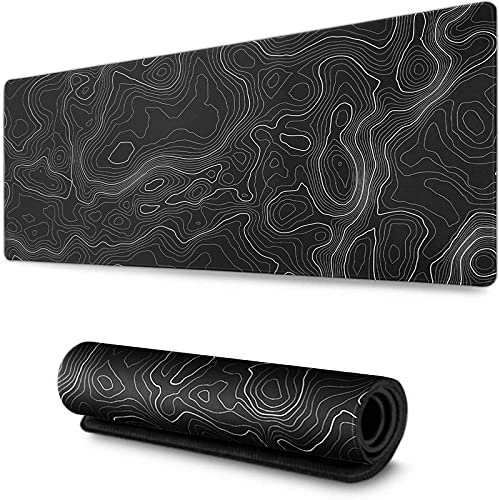 Large Mouse Pad Mat (29.5x16 in) Gaming Mouse Pad with Non-Slip Rubber Base,Background Topographic Map Lines Contour Geographic for Gaming Office Laptop Computer Men Women