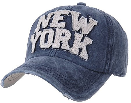 MarkMark Baseball Cap DW1516 Washed Distressed Trucker Hat New York, blau, 58