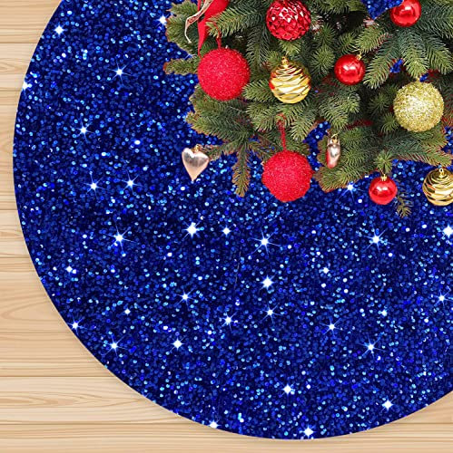Falda de árbol de Navidad azul real de 36 pulgadas, falda de terciopelo con lentejuelas para árbol de Navidad, decoración de Navidad para fiesta de Acción de Gracias, faldas de árbol de Navidad, falda