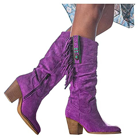 Stivali Cowboy Donna Sopra il Ginocchio Curvy Sexy Western Boots Morbidi Elasticizzati Larghi Stivali Alti Stivaletti Invernali Pelle con Tacco Camoscio Anfibi Vintage Caldo