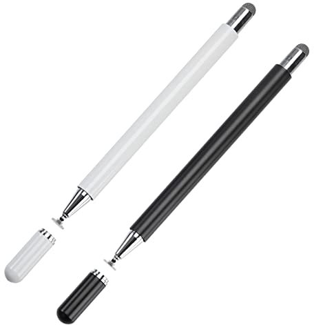 Eingabestifte Universal-Stift Kapazitive Disc-Spitze Stift 2 in 1 Touchscreen Stift Magnetkappe Kompatibel Stifte für Touchscreens Smartphone, Tablets, Laptops 2 Stück (Schwarz & Weiß)