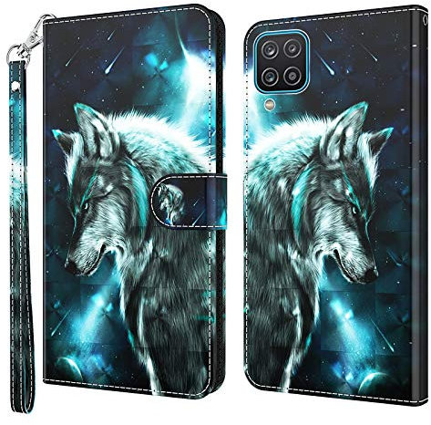 Rapuled Kompatibel mit Samsung Galaxy A12 5G Hülle, Handyhülle für Samsung Galaxy A12 5G, Leder Wallet Magnet Etui Schutzhülle Lederhülle Klapphülle Tasche Flip Book Case Cover (Wolf)
