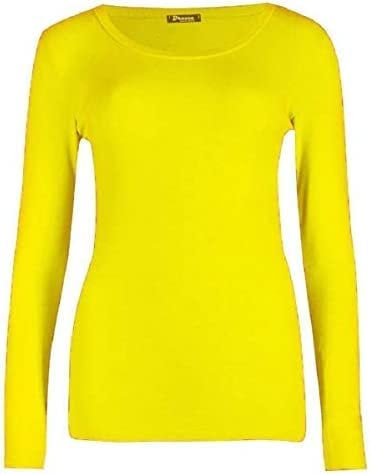 Top Linen (NW) Ltd Women's Long Sleeve Scoop Neck T-Shirt - Lightweight, Soft & Silky, Stretchy, Durable - Yellow, Size M