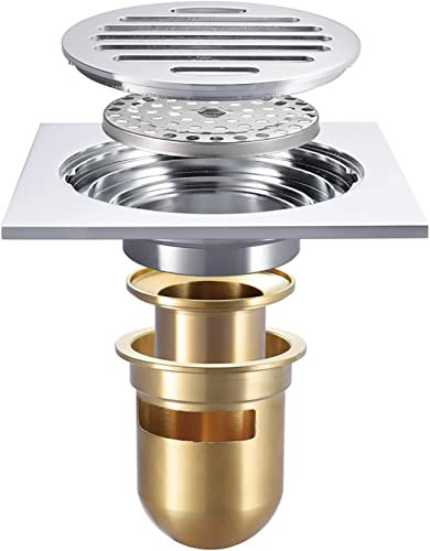 Samnuerly Chrom-Duschablauf, Messing, tiefes Wasser, Desodorierungsmittel, Duschbodenablauf, quadratisch, 11,9 cm, Duschabfluss mit Abnehmbarer Abdeckung, Gitterrost für Badezimmer, großer Durchfluss