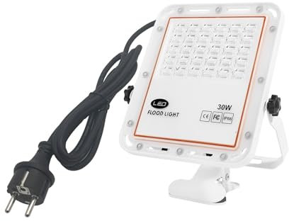 Monsing LED Fluter 30W 6000K mit Clip 2m Kabel mit Stecker IP66 wasserdicht Außenstrahler Flutlichtstrahler Flutlicht für Pflanzen, Hof, Garten, Geschäft(Kaltweiß-30W)