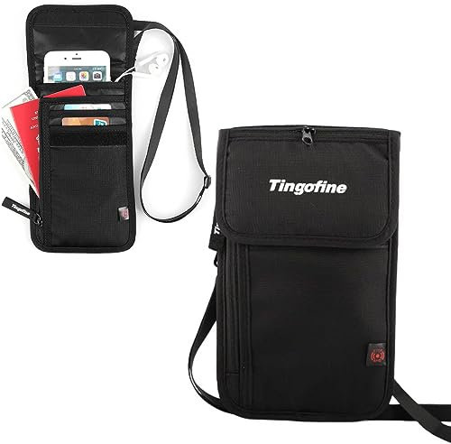 JOCXZI pochette telephone portable,pochette voyage,pochette passeport,porte telephone cou,pochette secrète,Sac de passeport de voyage étanche antivol (noir)