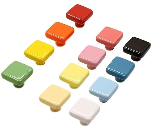 HDJNal 1 bouton de porte en céramique jaune brillant classique de forme carrée belle poignée de porte d'armoire placard tiroir placard cuisine commode enfants chambre enfants poignées d'armoire