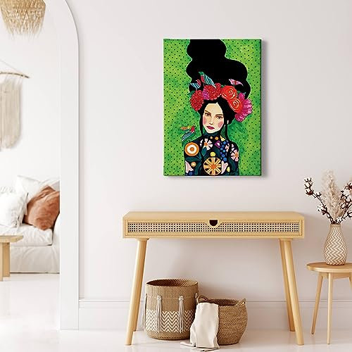 A.S. Création Leinwandbild asiatische Frau abstrakt - Kunstdruck grün schwarz - 50x70 cm Hochformat - moderne Wanddekoration Schlafzimmer Wohnzimmer Küche - Bild auf Keilrahmen