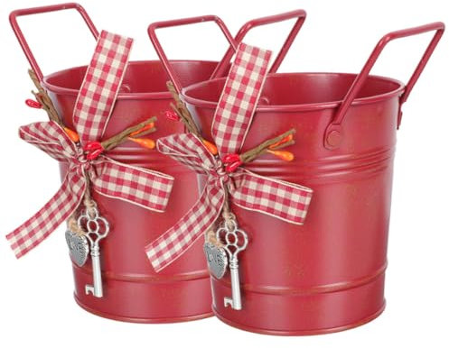 Didiseaon Artistic Metal Pot 2pcs Christmas Decorative Vase Planting Bucket with Handle for Garden Supplies