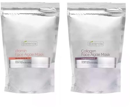 Hochwertiges Gesichtspflege-Set mit Kollagen und Algen: Bielda Face Collagen Algen Maske & BIELENDA Gesichtspeeling und Reinigungsmaske, Je 190g – Alginat Maske für Anti-Aging und Tiefenreinigung