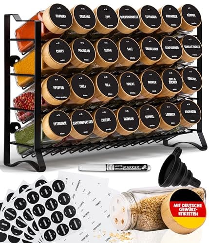 Deco haus® Étagère à Épices avec 28 Pots - Boîte de Rangement pour Cuisine avec Étiquettes - Porte-épices