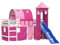 vidaXL Kinderhochbett, Hochbett mit Turm Rutsche, Spielbett Bett für Kinder ab 6 Jahren, Kinderbett Etagenbett Stockbett, Rosa 90x200cm Massivholz Kiefer