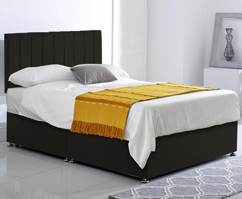 ComfoRest Small Double Bed with Mattress & No Drawers - 4FT - (Black Plush) - Stylish Set for Modern Living - Durable Divan Bed for Everyday Use - Practical Choice for Comfortable Bedrooms
