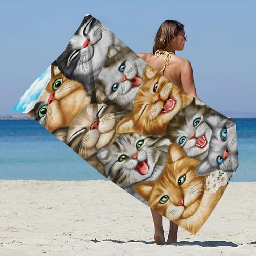 LXTOPN Strandtuch Kätzchen, Mikrofaser Strandtuch XXL, Strandtuch Groß 160x80cm, Schnell Trocknendes und Ultraleichtes Mikrofaser-Handtuch