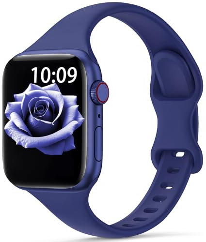 DigiHero Slim Strap Compatible with Apple Watch Straps 40mm 38mm 41mm 42mm 44mm 45mm 49mm for Women Men,Thin Narrow Soft Silicone Sport Strap for iWatch Series 9/8/7/6/5/4/3/2/1 Ultra/2 SE. Blue S