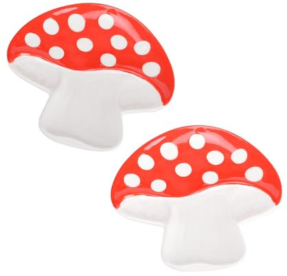 2 Pack Mushroom Spoon Rest for Stove Top, Ceramic Spoon Rest, Cute Spoon Holder for Kitchen Counter Utensil Rest,Mushroom Dishes for Teabag,Snack,Cake,Kitchen Decor Gift, Gifts for Women