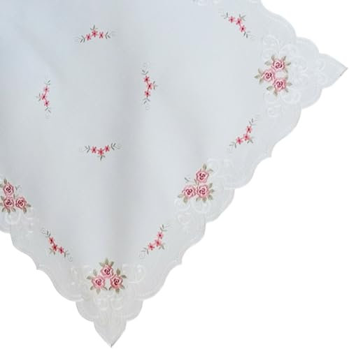 matches21 HOME & HOBBY Tischdecke Margit 85 x 85 cm Rosen Stickerei Elegante Mitteldecke weiß aus hochwertigem Polyester