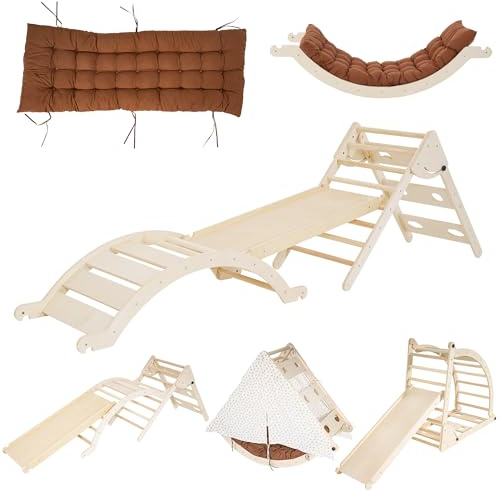 Klettergerüst Indoor Geschenke Junge Mädchen 10 in 1 Montessori Spielzeug ab 2 3 4 5 6+ Jahre Kinder, Kletterdreieck Kletterbogen mit Rutsche Kissen Zelt Kletterwand, Indoor Spielplatz