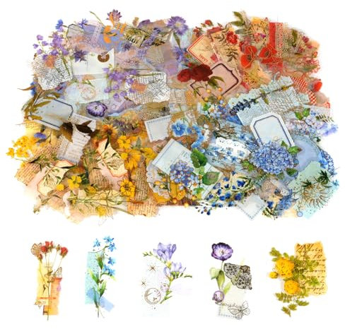 AUAUY 120Pcs Floral Stickers for Scrapbooking, Self-Adhesive Waterproof Transparent Decals, Flowers Aesthetic Stickers for Journaling, Craft, Envelopes, Card, Laptop